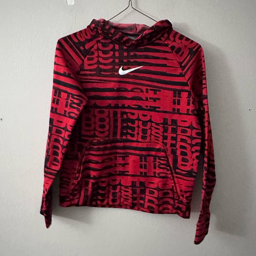 Nike Red & Black Dri-FIT Graphic Hoodie with White Swoosh